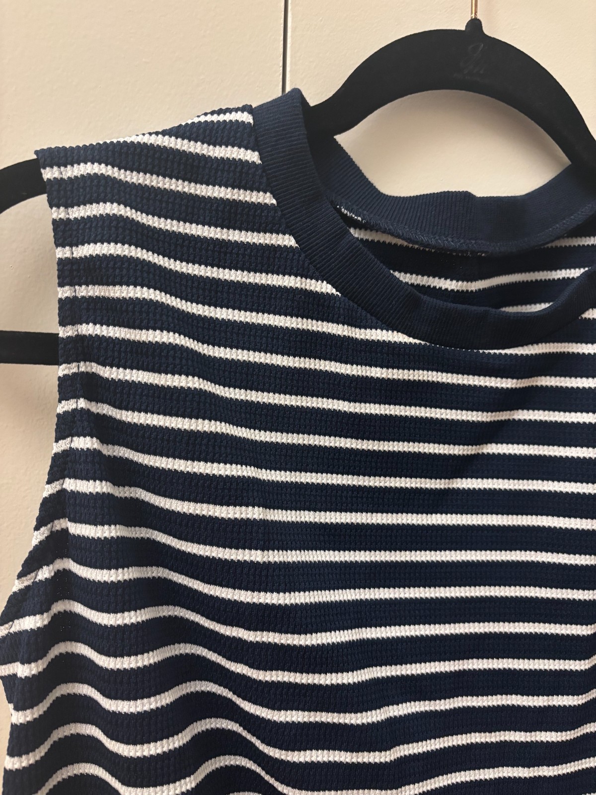 Women’s Navy and White Stripe Peplum Top, Tankaneo, Size L, NEW!