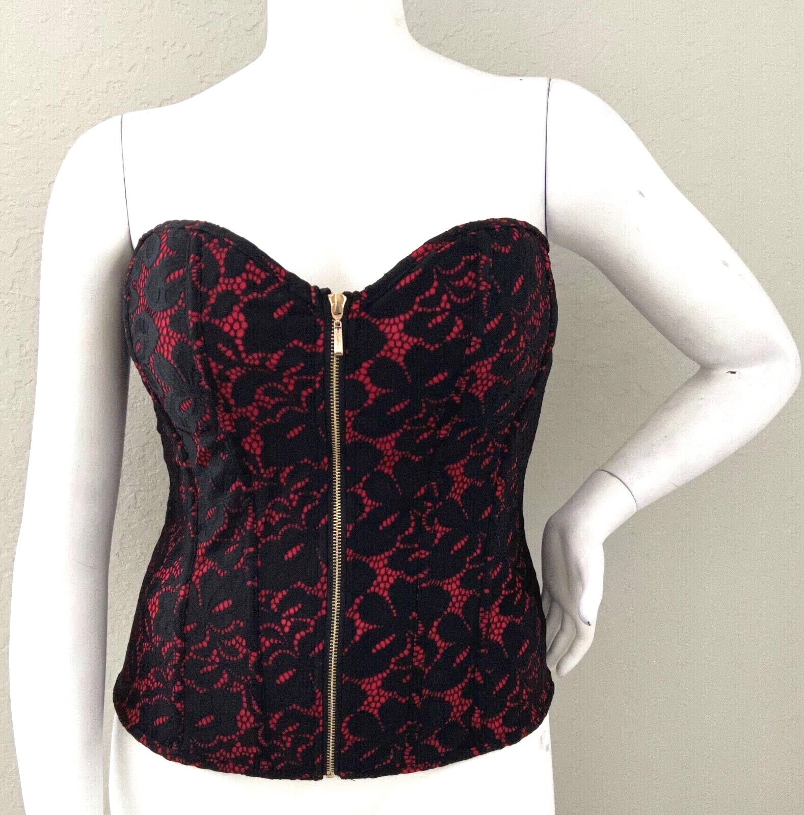 Oh Yes Lace Overlay Removable Halter Corset Bustier Black Red Plus 2XL 3XL New!