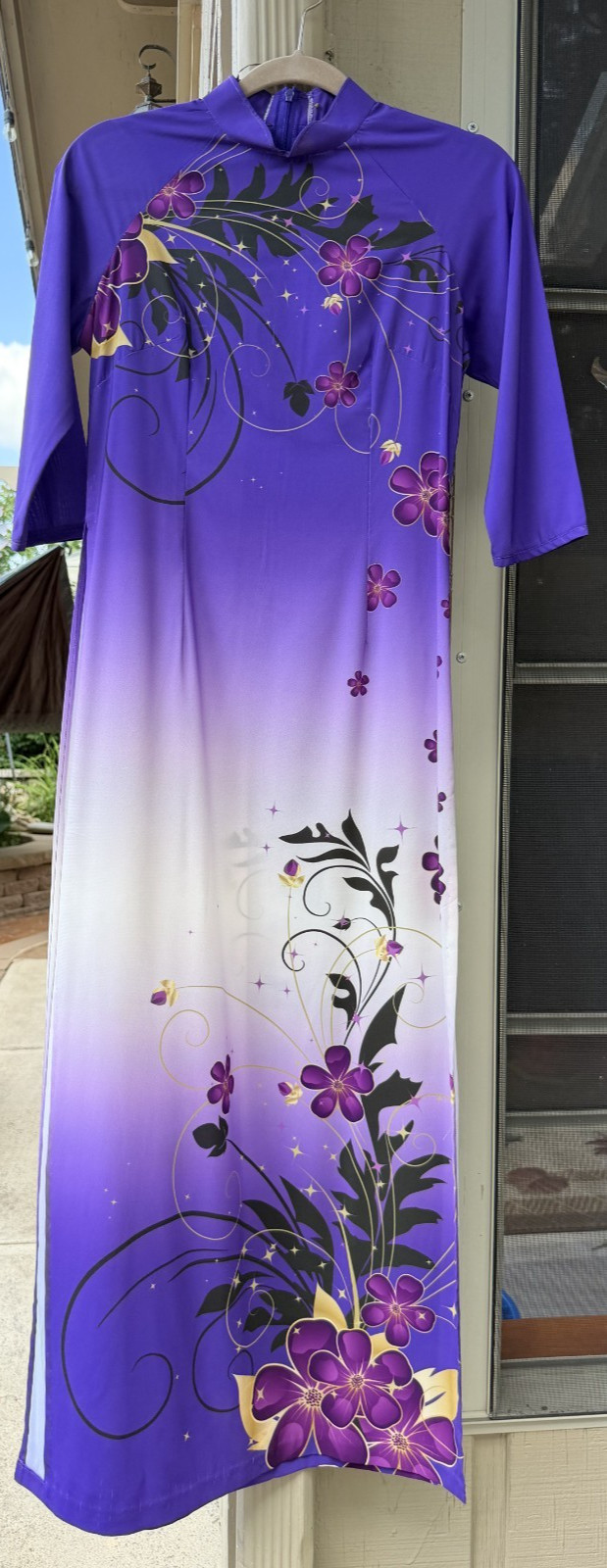 Handmade Vietnamese ao dai Purple ( chest 94cm, waist 80cm) back zip no pants