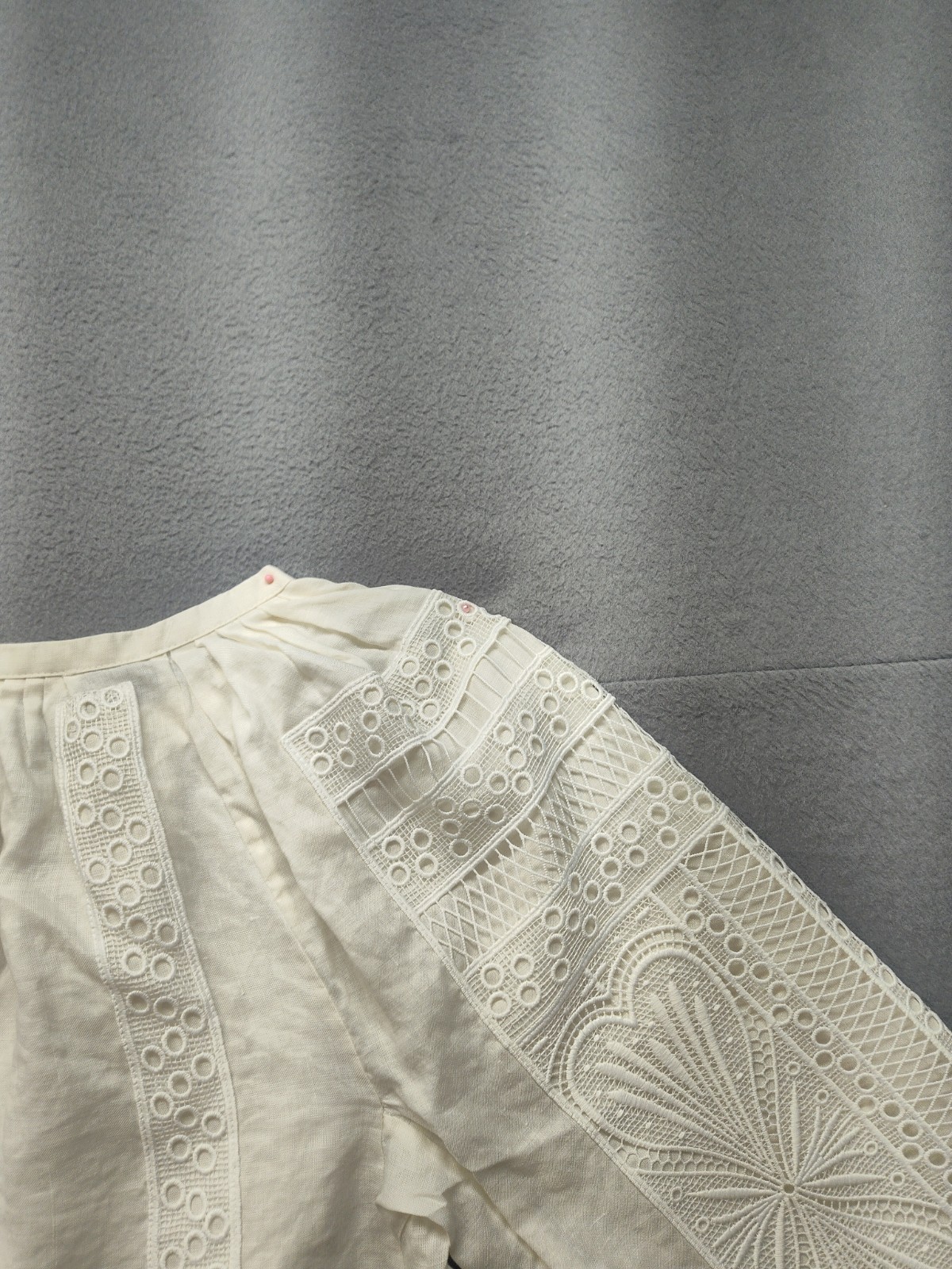 Maje Women Blouse Top 1 White Embroidered Long Sleeve Lace Trim Summer Bohemian
