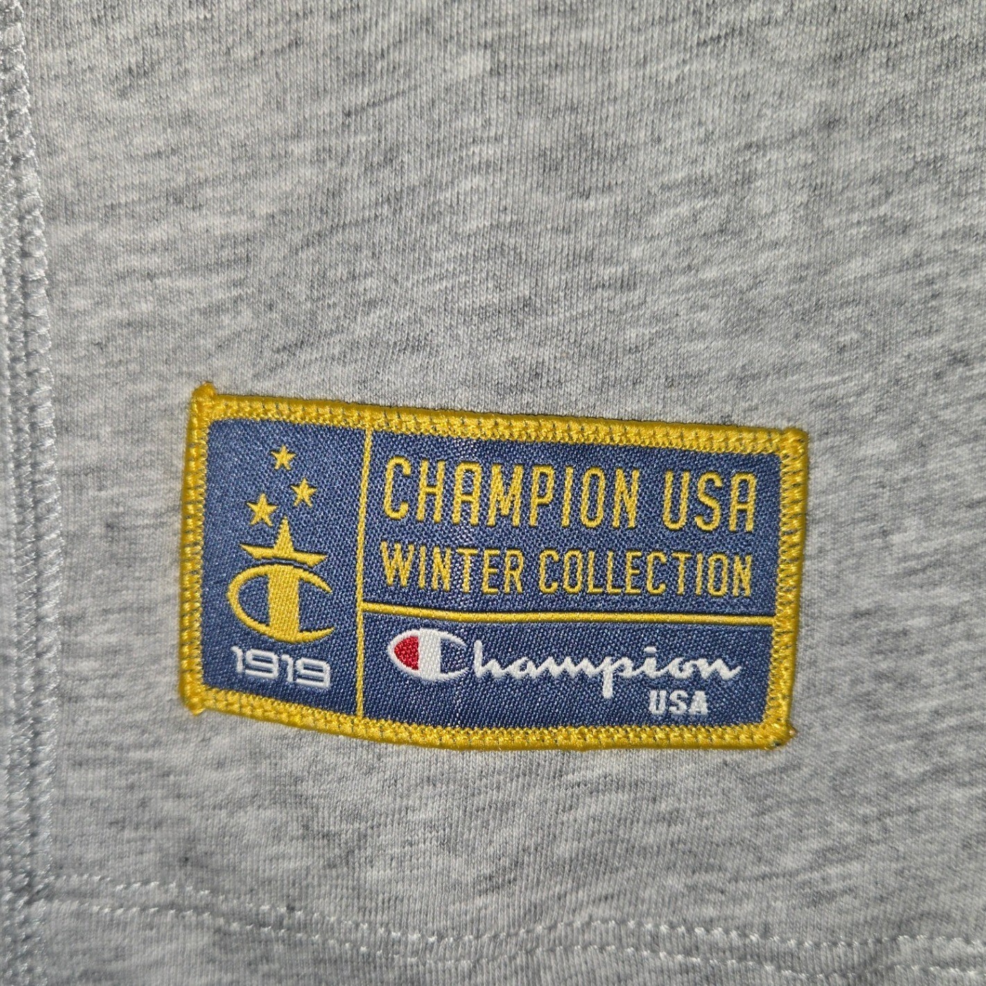 Champion USA Winter Collection Cropped T-Shirt Gray Gold Logo Stars Large