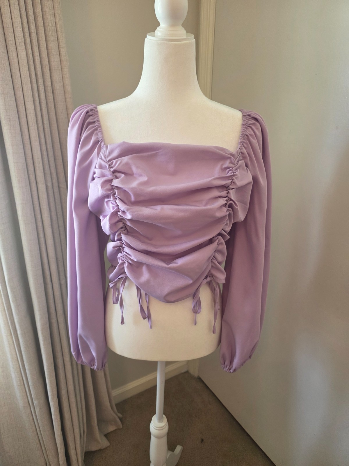 Arula Top Purple Lavender Smocked Long Billowy Sleeves Size X Large Lilac Fairy