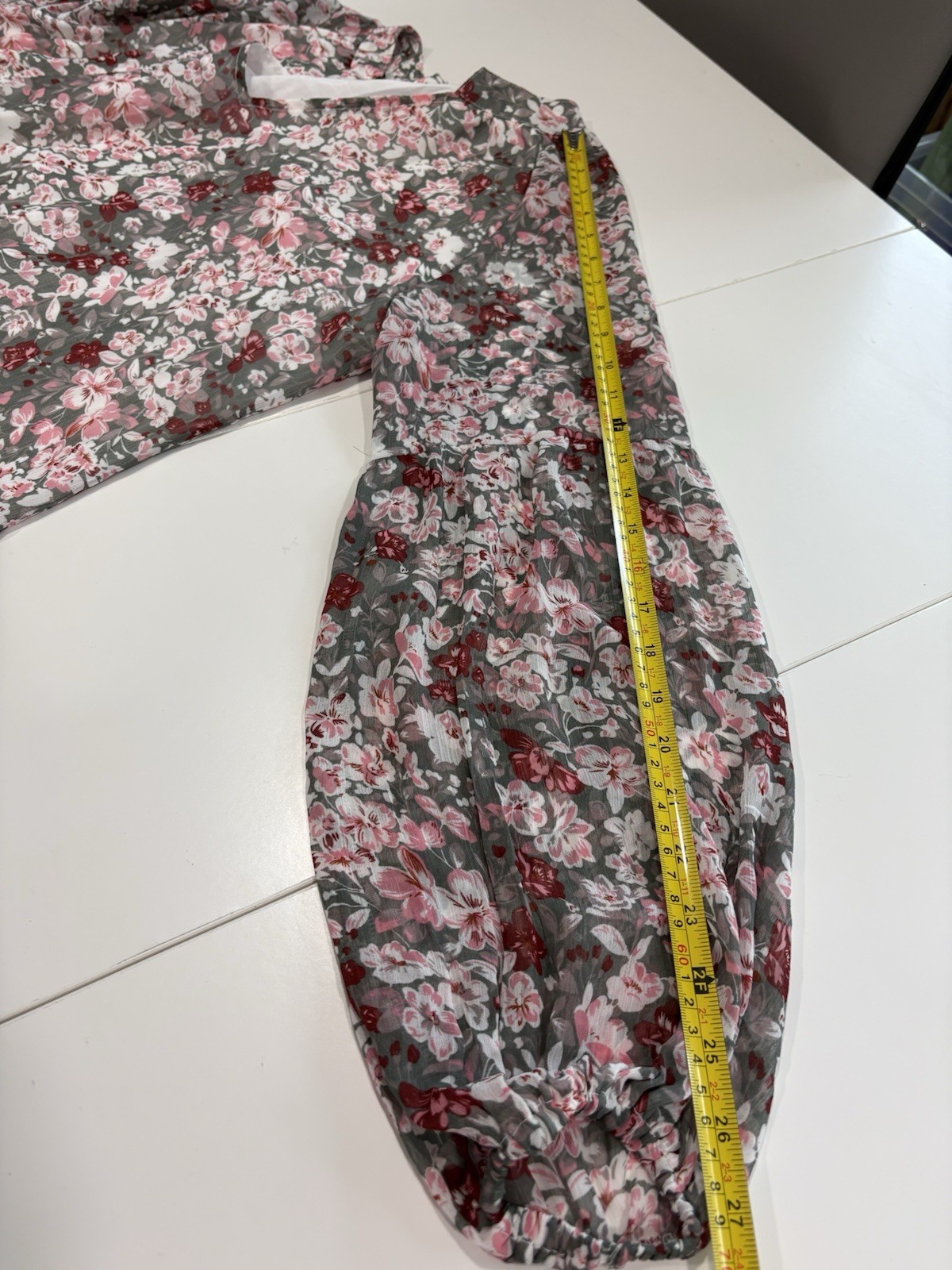 Women Floral Blouse Long Sleeve Gray pinl Red V Neck Boho Peasent Top