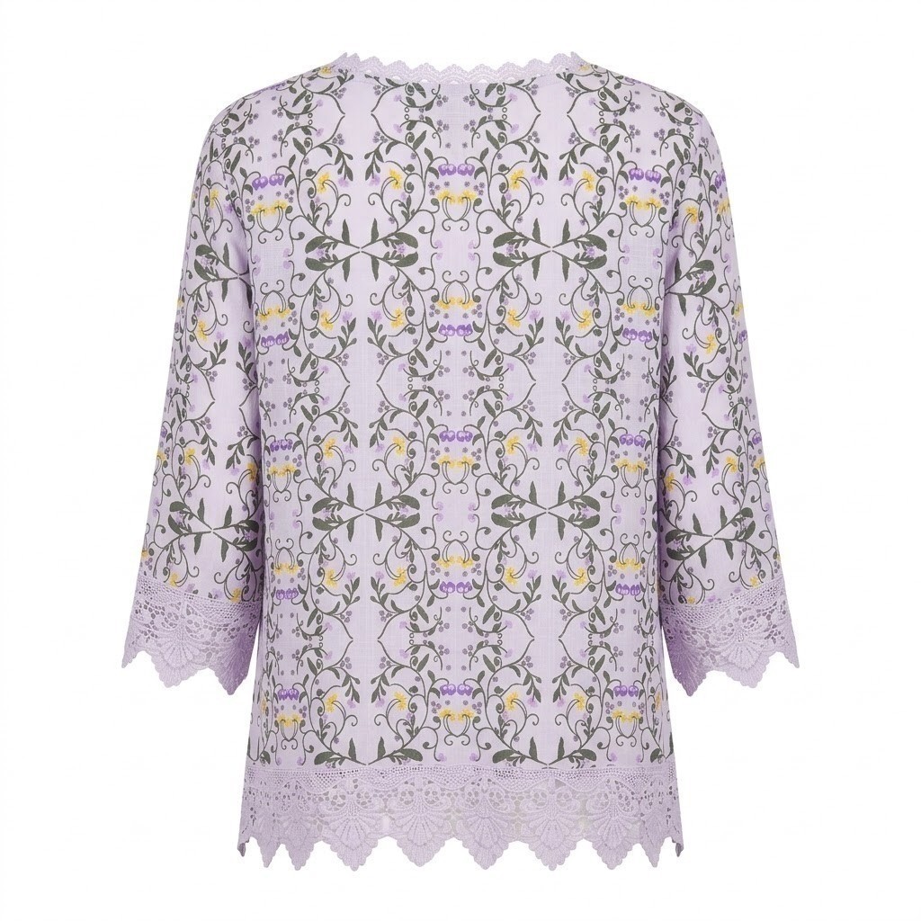 NEW Allison Daley Woman 3X Purple Floral 3/4 Sleeve Lace Cottagecore Blouse Top