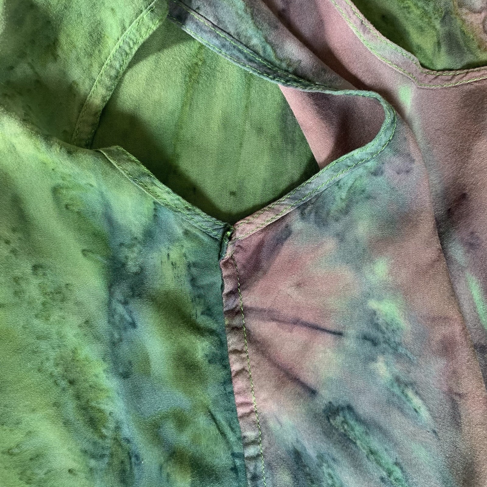 Flaming Pearl Tie Dye Rayon Tunic Tank Top M Lagenlook Boho Hippie Side Slit Art