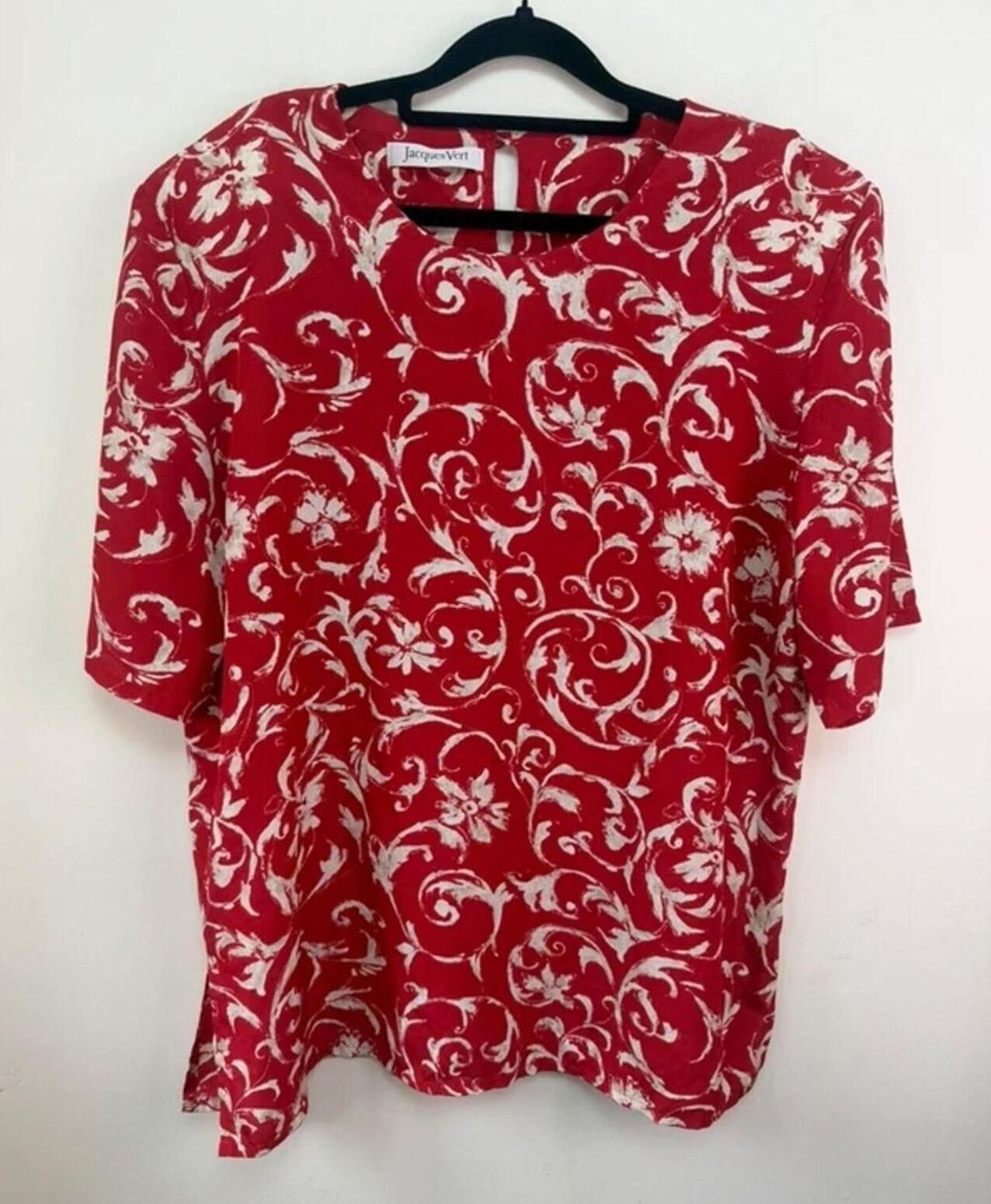 jacques vert womens red baroque floral print button blouse uk18 top tee camis