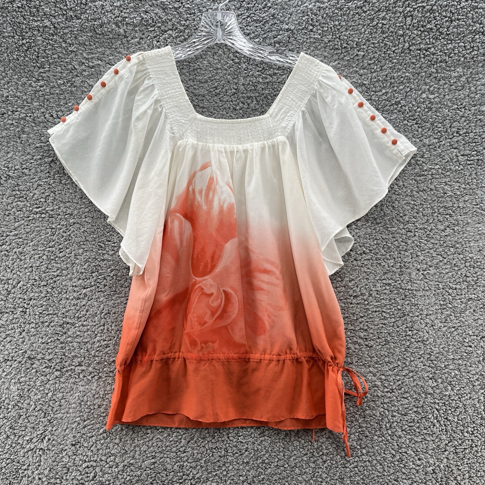 Tori Richard Blouse Womens 0 Orange Ombre Colorful Ruffle Hem Hana Peasant Top