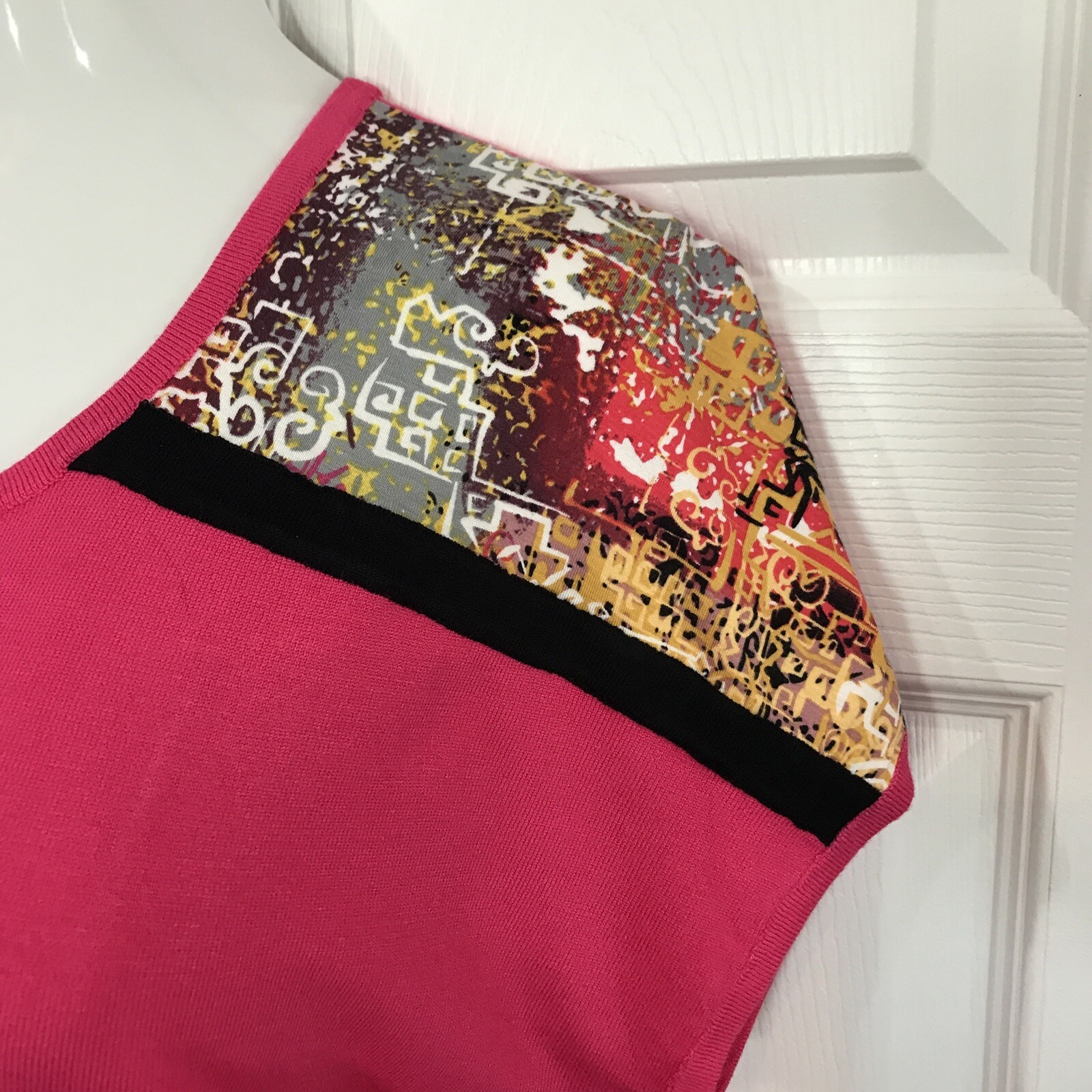 Cable & Gauge Womens Knit Sweater Top Hot Pink Fine Knit Short Sleeve XL