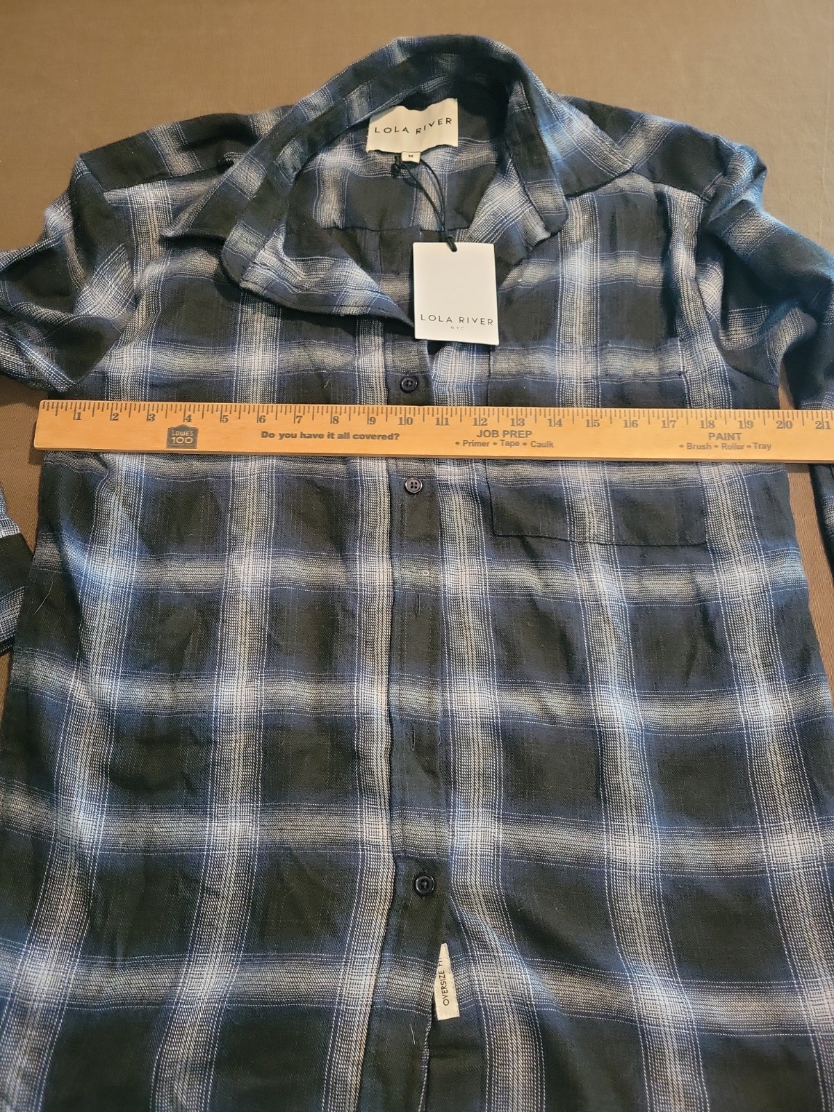 Lola River Issac Midnight Blue Plaid Flannel Women Button Up Shirt Medium