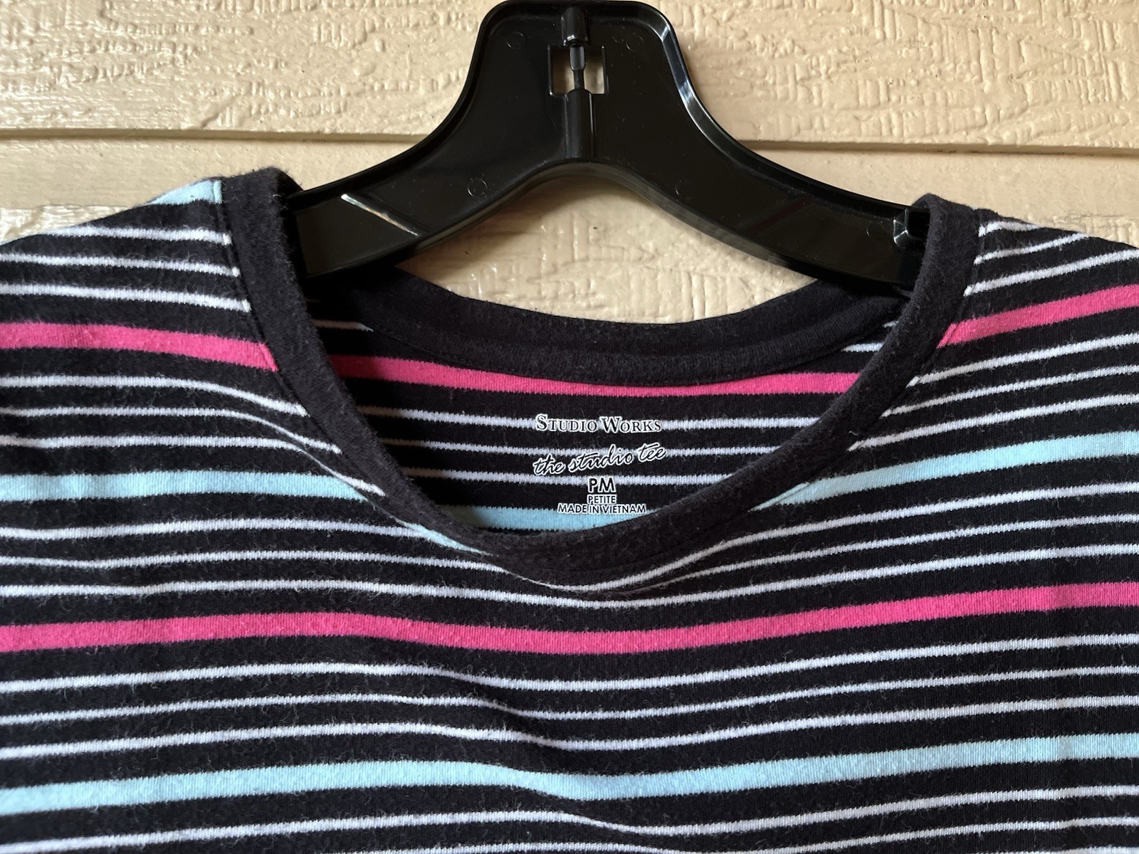 Studio Works women Black Stripe The Studio Tee T Shirt Top size PM Petite Medium
