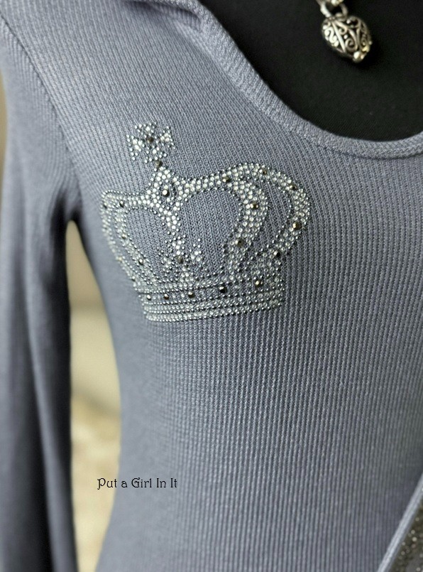 Vocal Apparel Women’s Crystal Gray Crown Royalty Hoodie Shirt S M L XL Y2K Biker