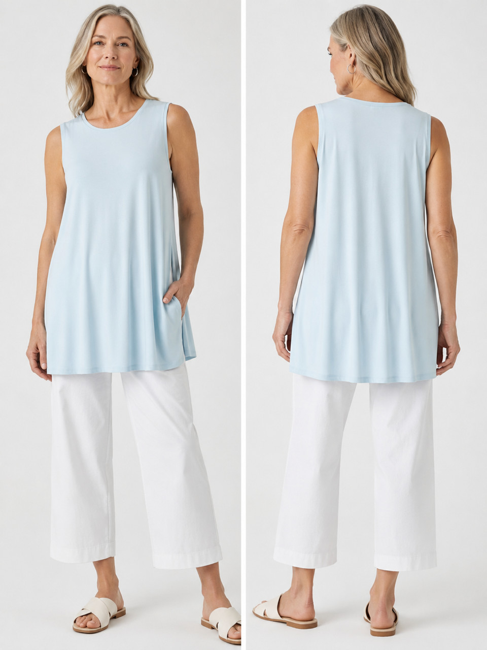 NWT Eileen Fisher Fine Jersey Stretch Crew Neck Long Length Tank Top XL