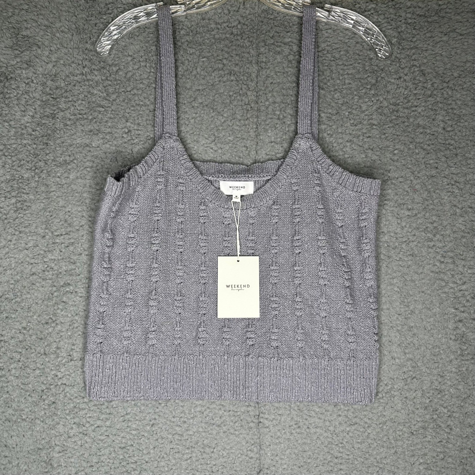 WEEKEND Los Angeles Knit Tank Top Sleeveless Crop Top Dusty Blue Womens M