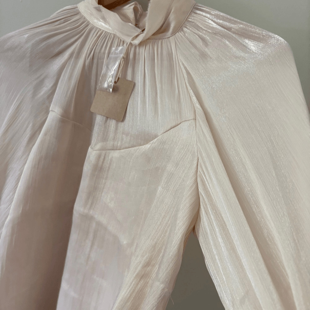 Blu Pepper S Shimmery Cream Champagne Blouse Sweetheart Sheer Imperial Preppy