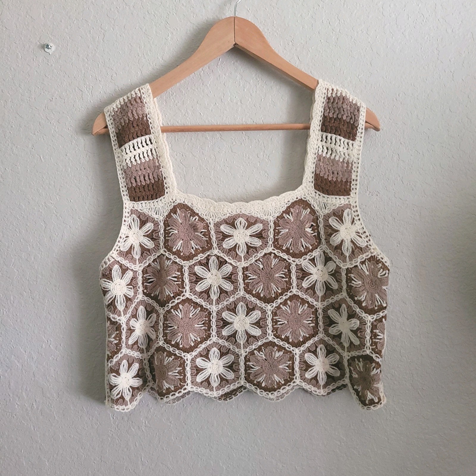 Rebellion Again Crochet Granny Square Tank Top Size Large Boho Cottagecore Y2K