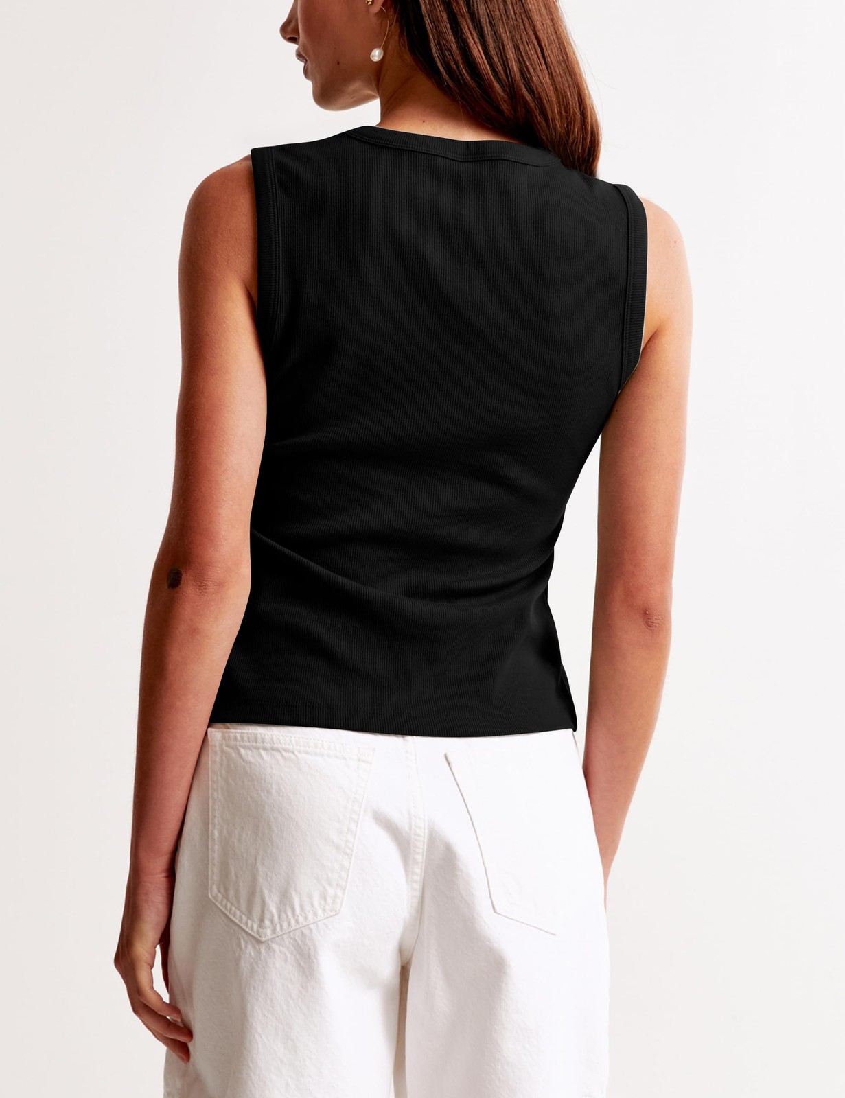 Cioatin Women Ribbed Button Down Tank Tops Sleeveless Crew Neck Slim Fit Open