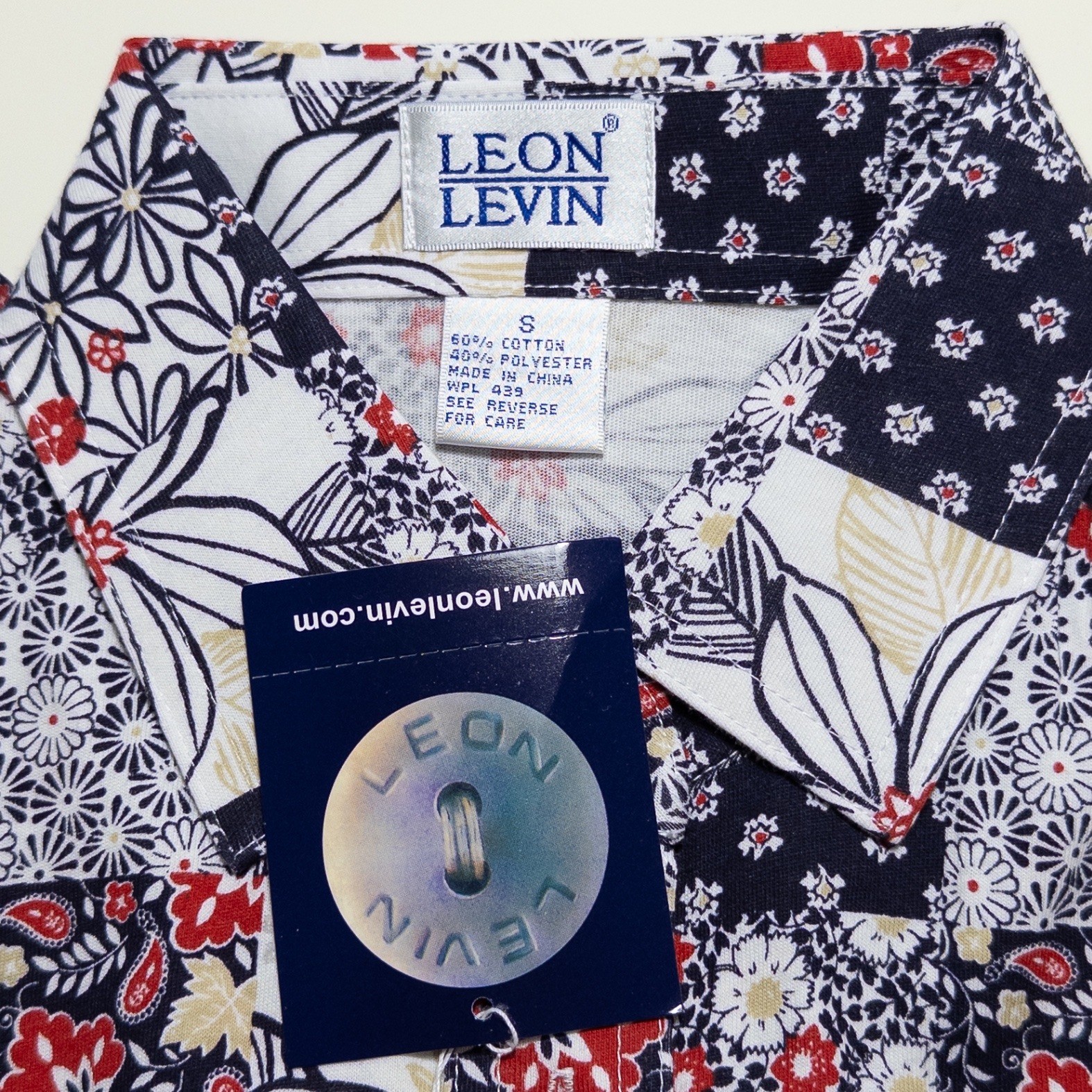 Leon Levin Polo Shirt Womens Small Navy Red White Patchwork Cotton Blend New
