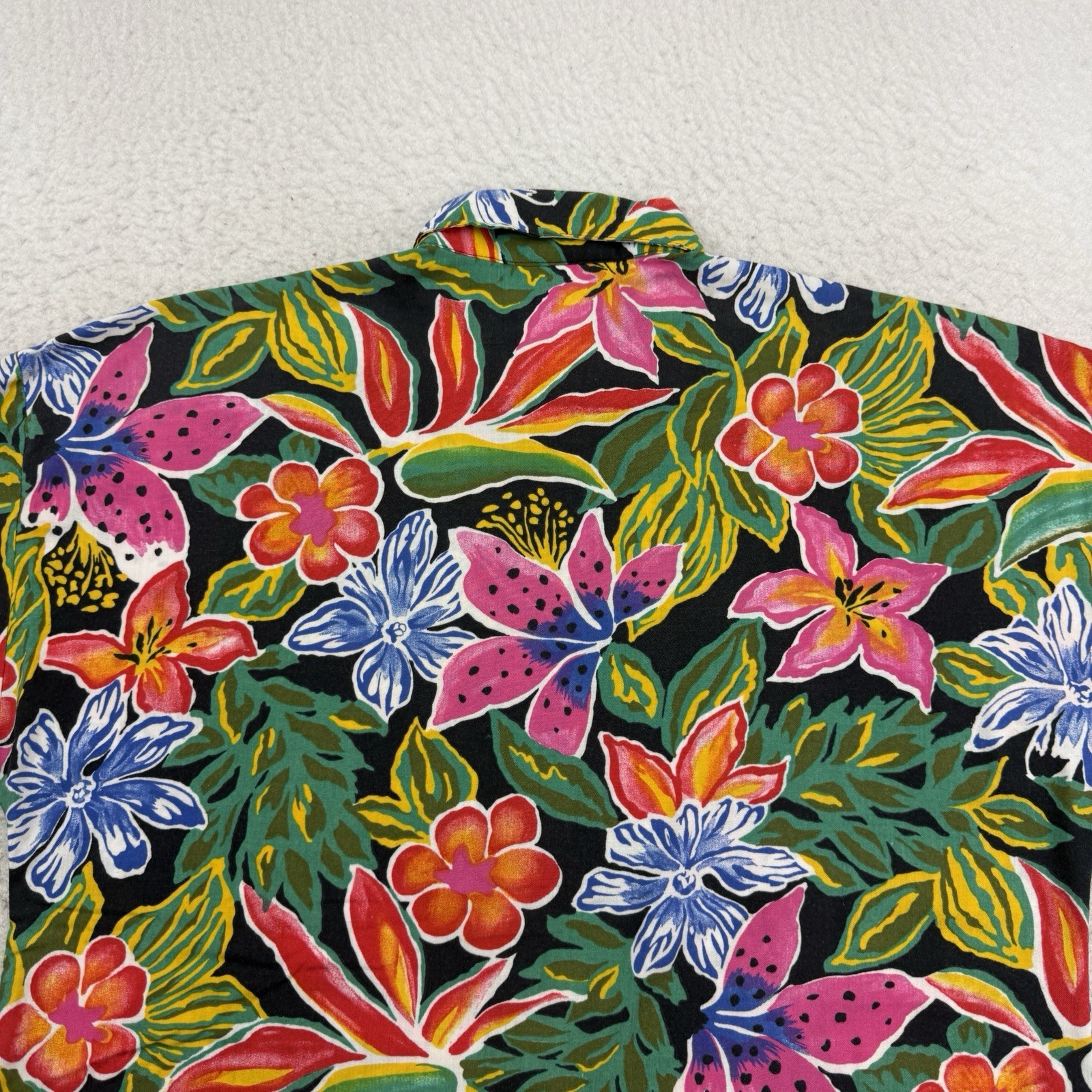 Vintage Aloha Hawaiian Shirt Womens Medium M Green Pink Floral Box Office