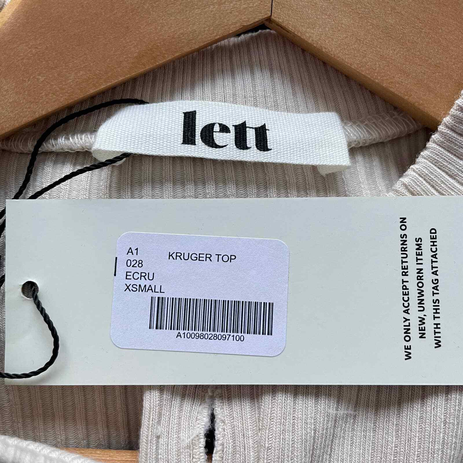 NEW Lett Kruger Henley Top Long Sleeve Ribbed Ecru Size XS