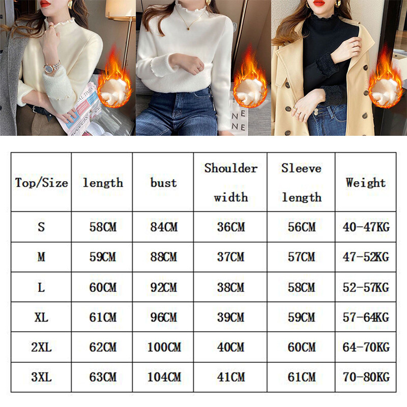 Thickened Sweater Solid Plush High Neck Warm Slim Fleece Tops Winter Womens