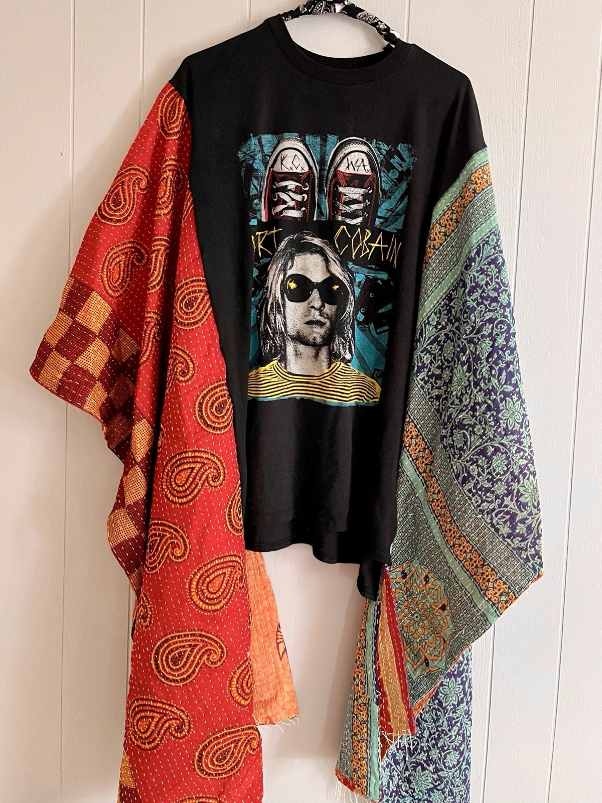 Kurt Cobain Tee Upcycle Sashiko Sleeves