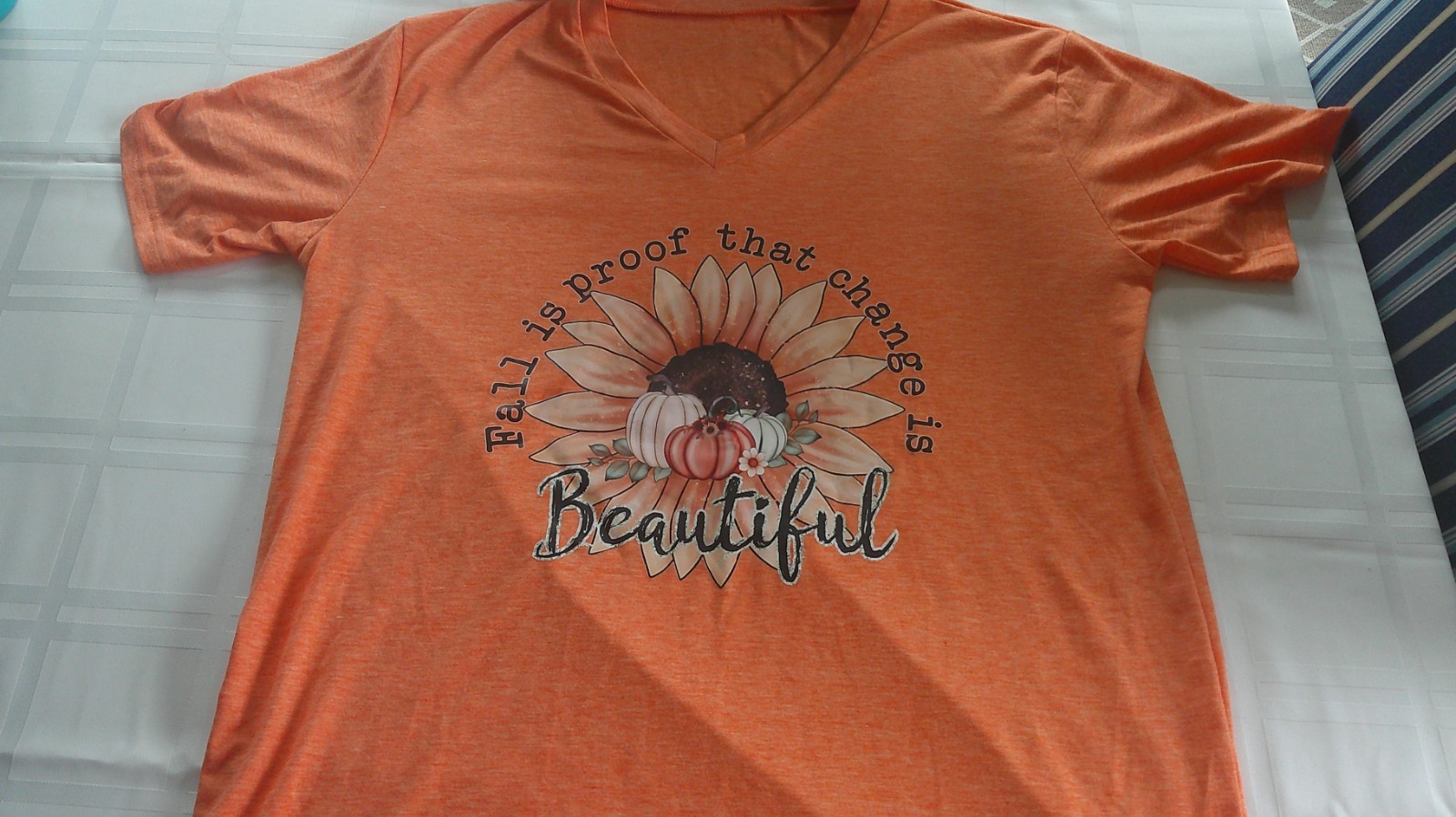 Fall Is Proof Change Is Beautiful Sunflower Pumpkin V-Neck Top XL