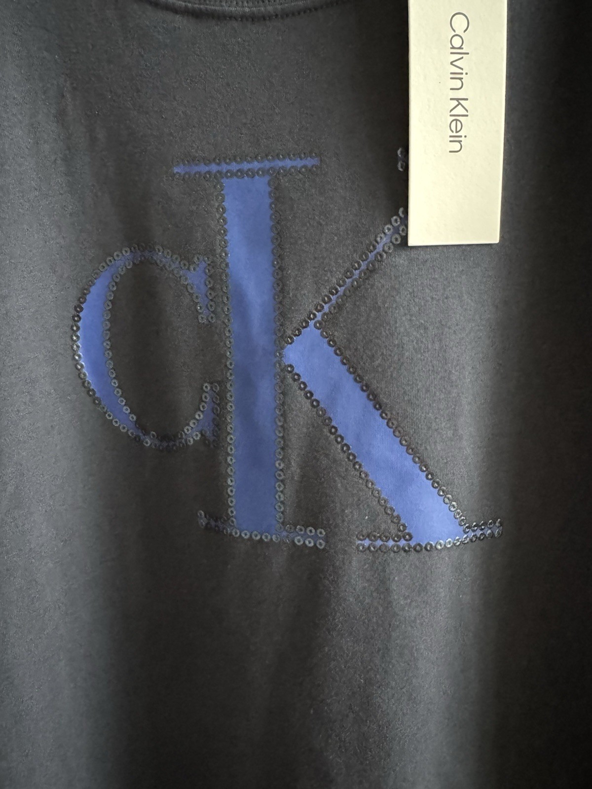 Calvin Klein Blue Black CK Logo Graphic Crew Neck Short Sleeve T-Shirt Women’s L