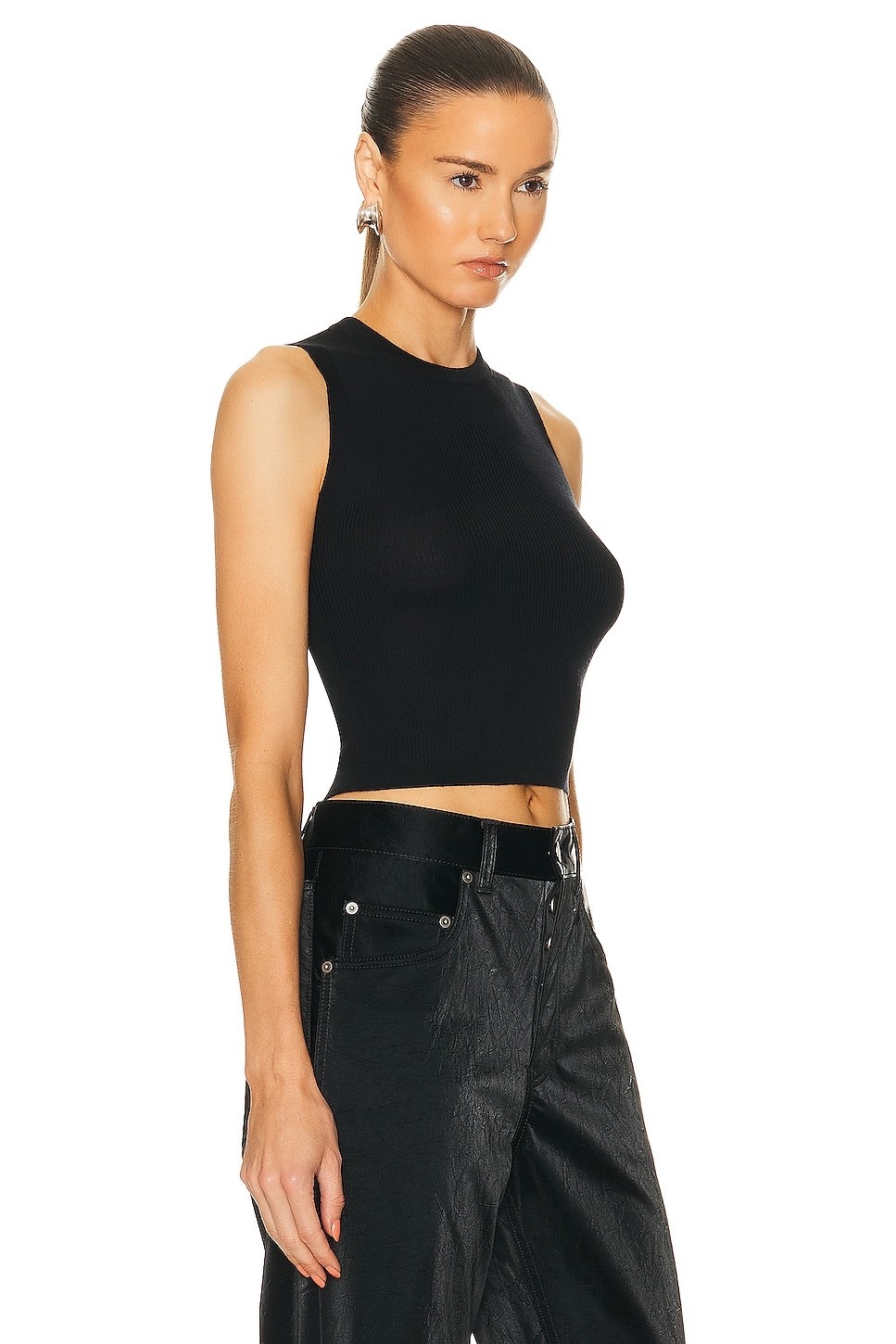 NWT Saint Laurent YSL Black Cashmere Wool Silk Rib Knit Sleeveless Top L $1490