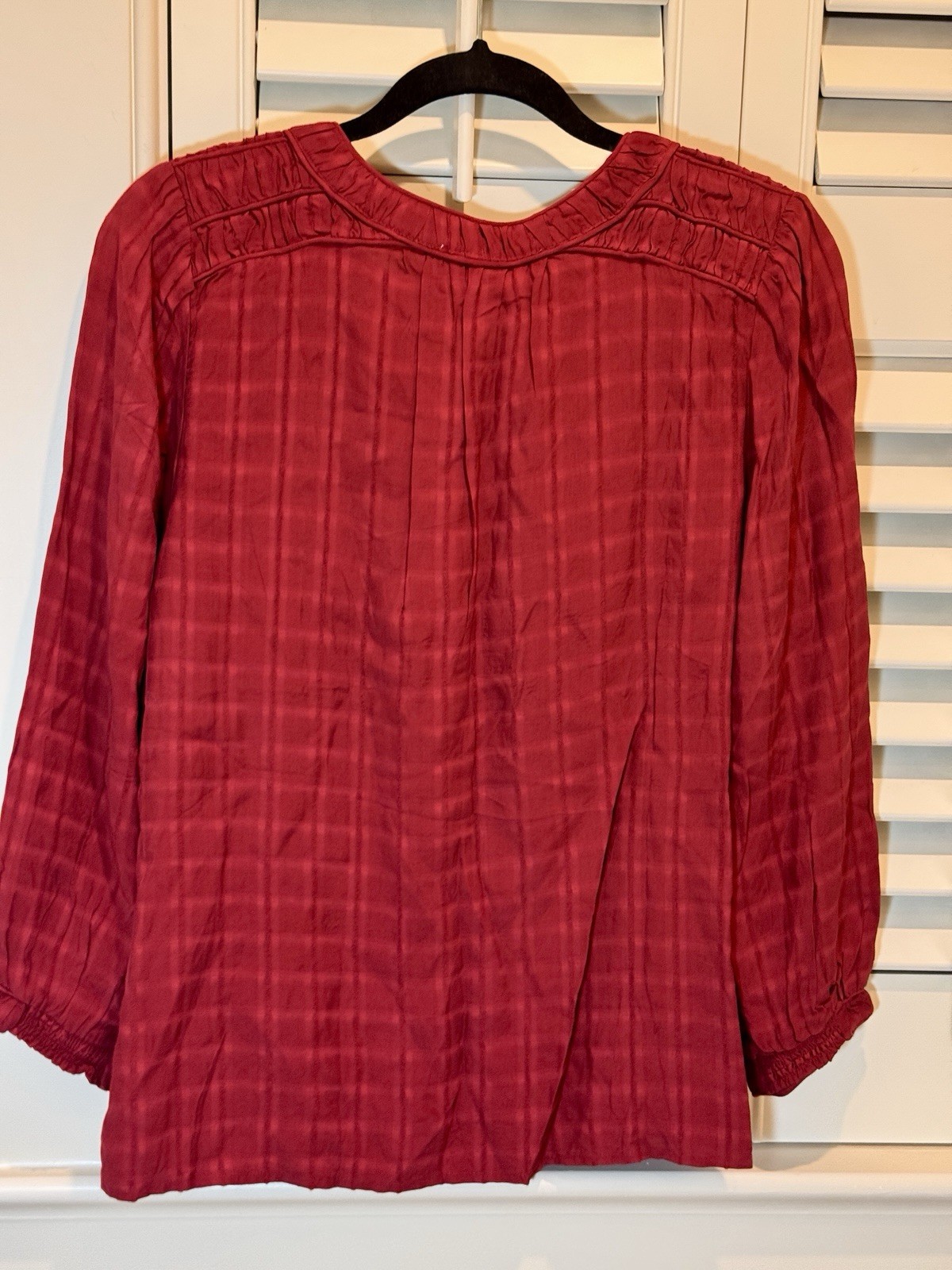 LOFT Top V Neck Rust Orange Red Plaid Solid Color Women Medium NWT