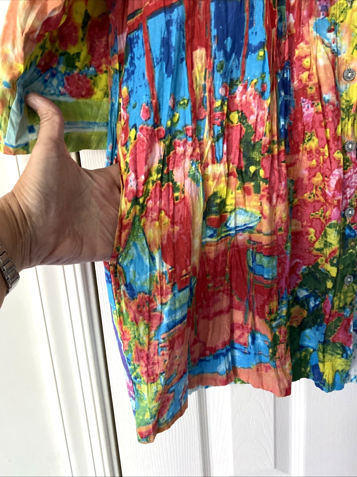 WOMENS ORIENTIQUE NATURALLY AUSTRALIA ORGANIC COTTON ABSTRACT PRINT TUNIC TOP MD