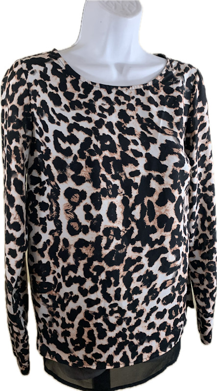 The Limited Leopard Print Sheer Layered Long Sleeve Blouse Top Boho Y2K S NWOT