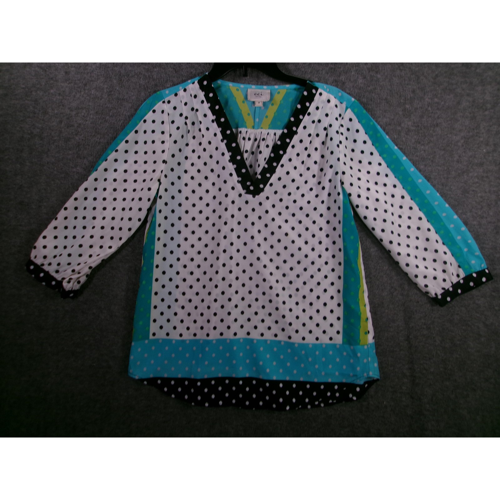 ECI New York Blouse Women Medium Colorblock Polka Dot Boho Flowy Funky Abstract