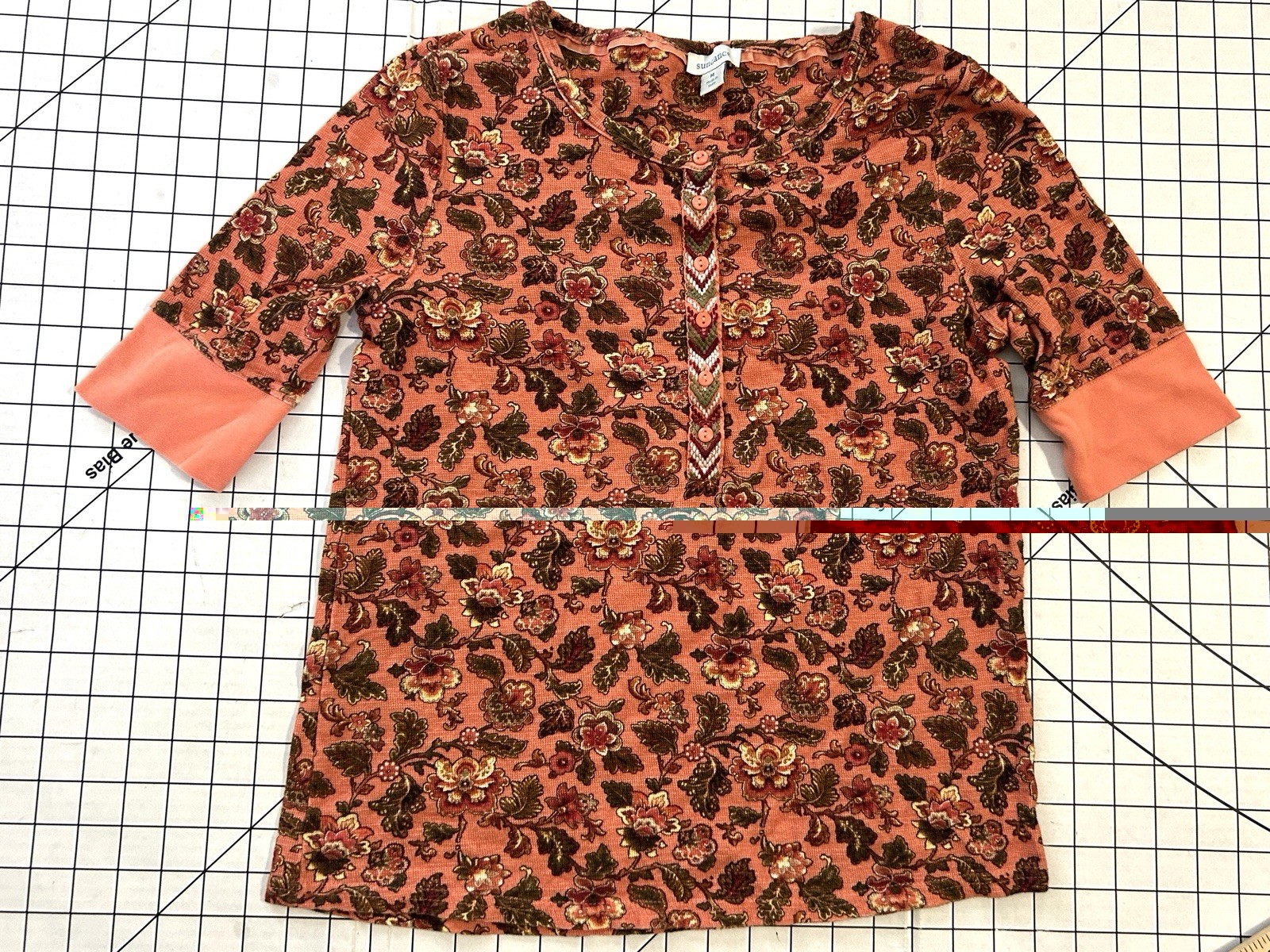 Sundance Cordelia Thermal Top Womens Medium Orange Floral Henley