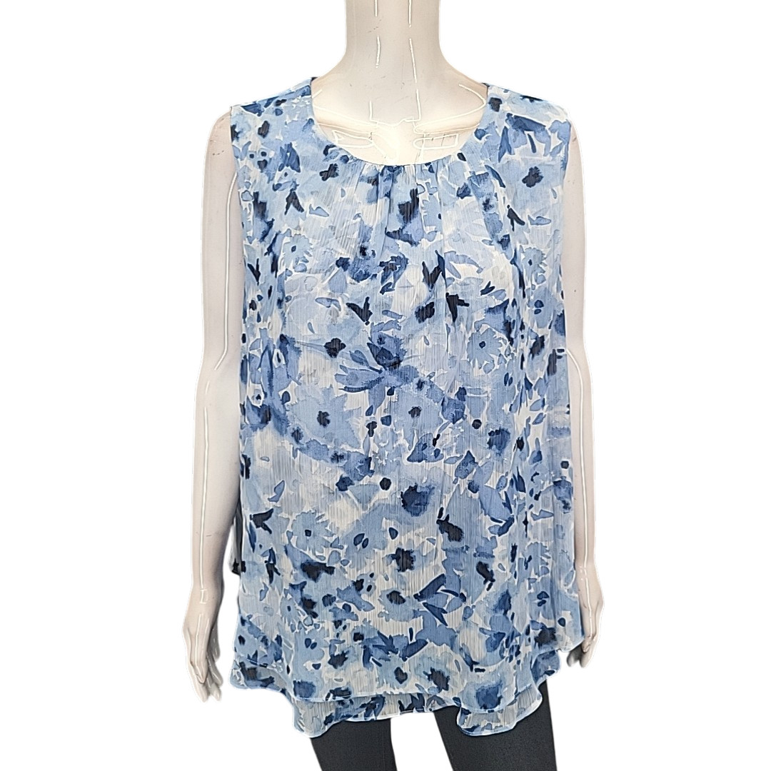 Cristina B Womens Printed Sleeveless Blouse Top Blue Size X-Large