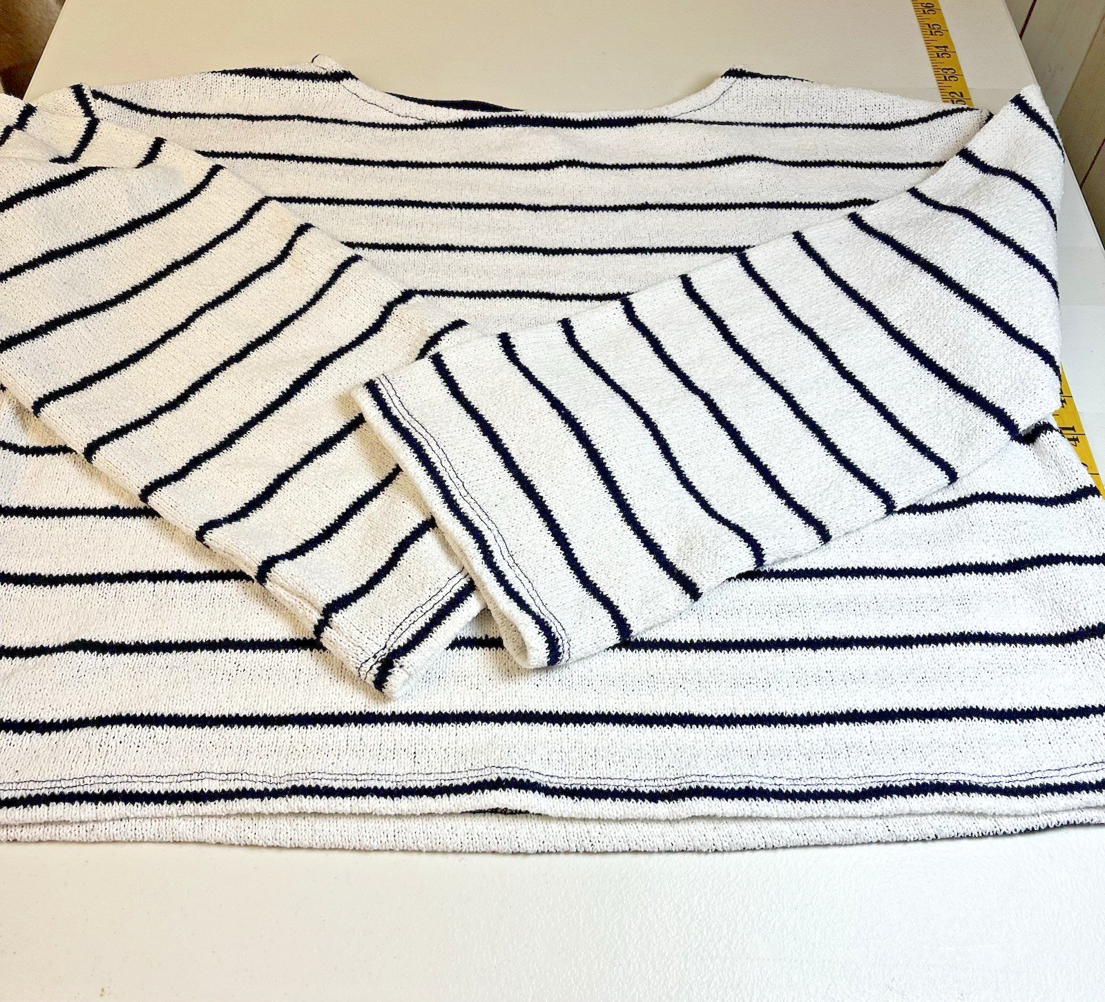 H & M Womens Striped Sweater Size Medium Cotton Blend Nautical Boat Neck White