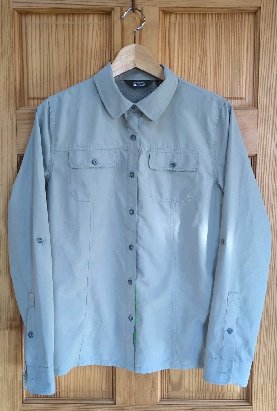 EASTERN MOUNTAIN Sports Green Grey Vented Shirt M Women Ripstop Button-Up Sleeve