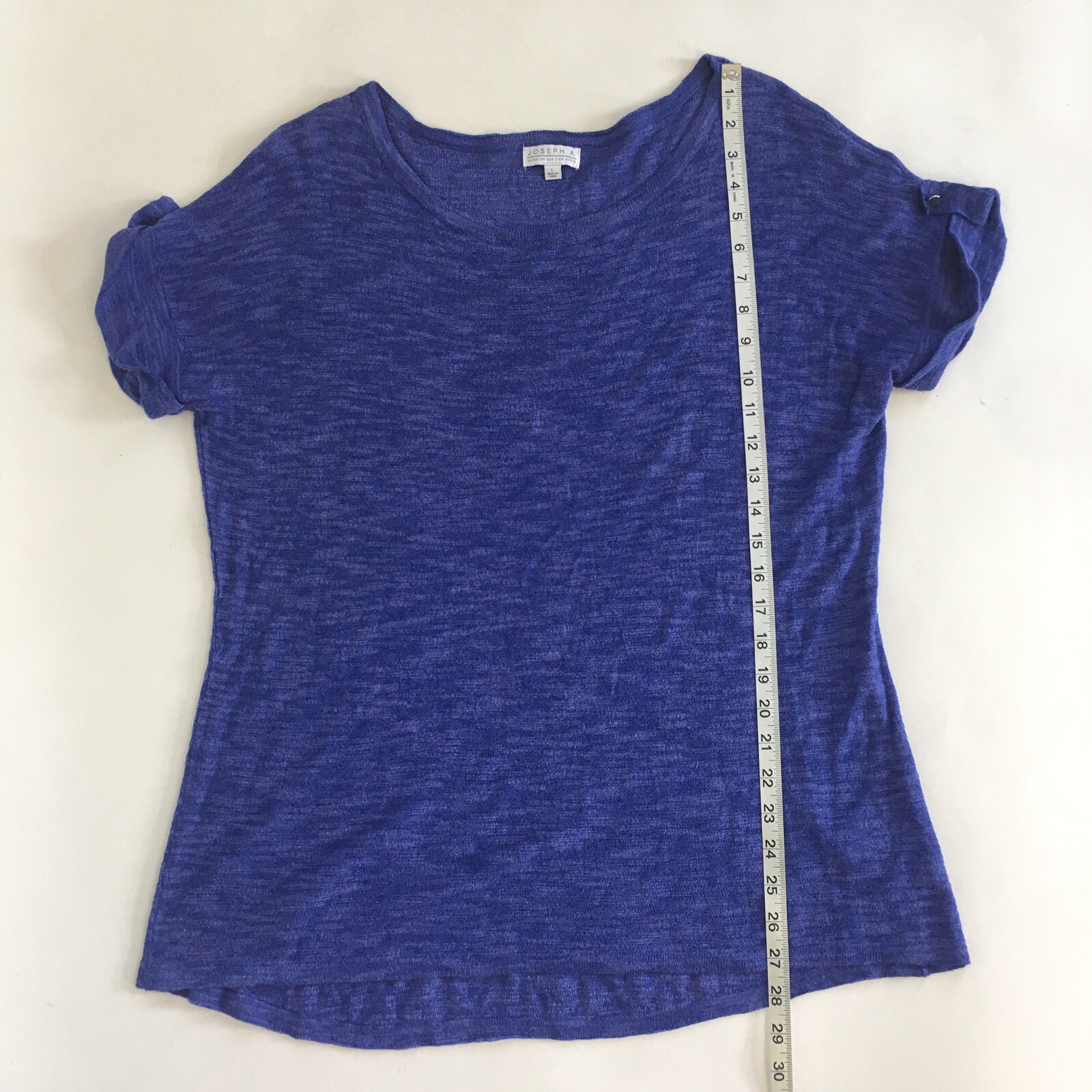 Joseph A Short Sleeve Thin Sweater Pullover High Low Top Shirt w Sleeve Accents
