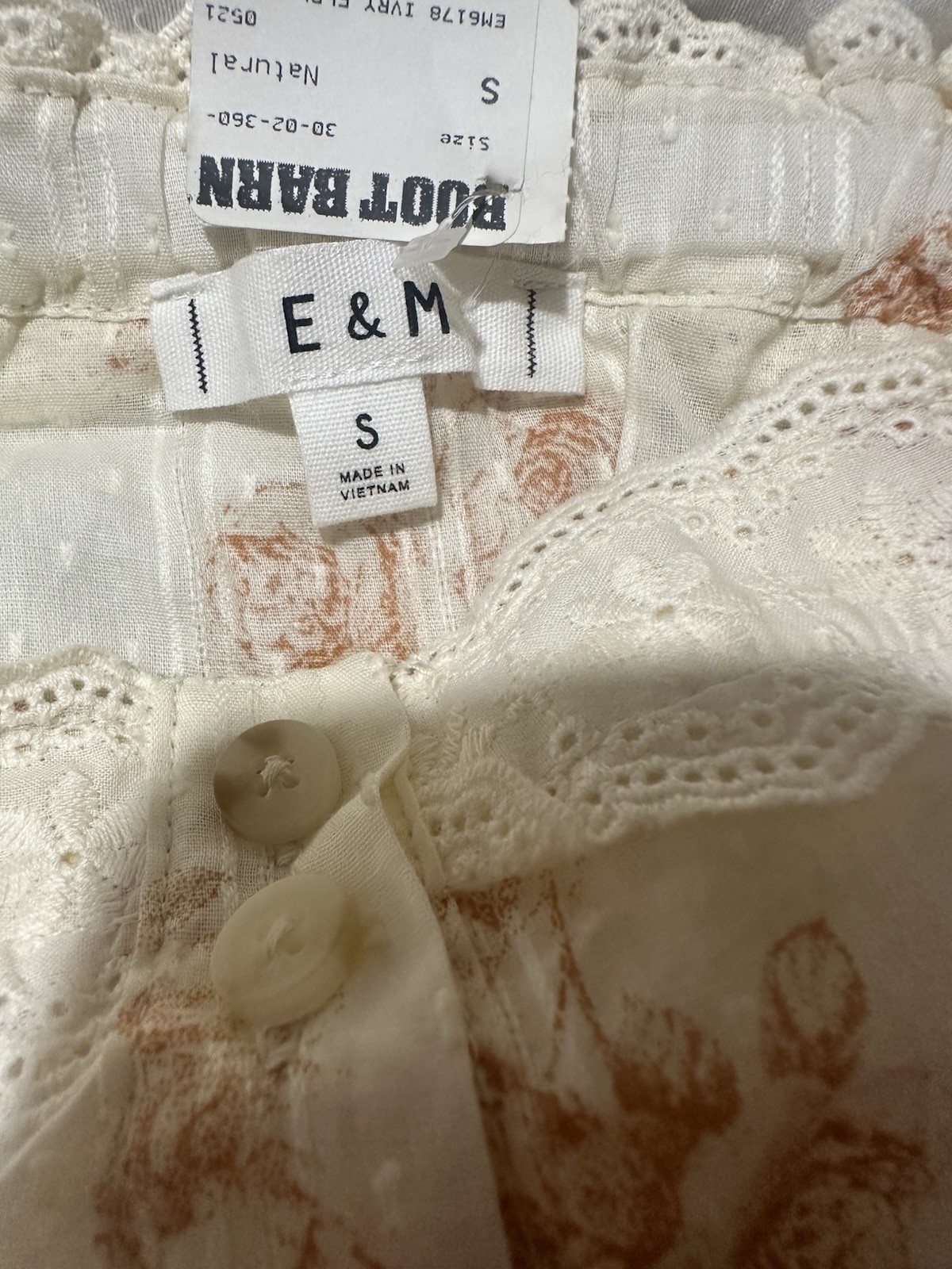 NWT E&M Boot Barn Floral Lace Sleeveless Women’s Small Ivory Boho Cottagecore