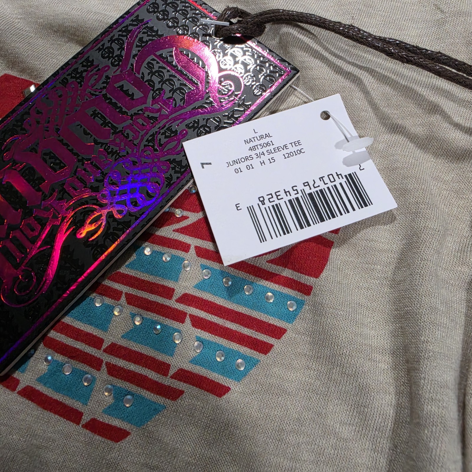 NWT Rock & Roll Cowgirl Fringe T Shirt Women L Tan Native Thunderbird Aztec