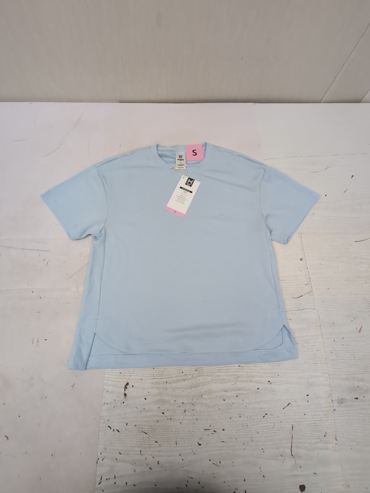 MM Wmns Relaxed Fit Drop-Tail Hem Sandwash Short Sleeve Tee Blue Sz Sm GL22