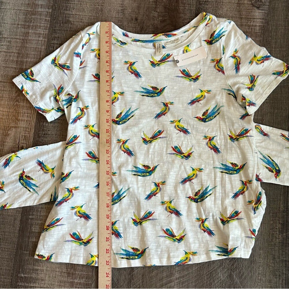 Meadow Rue Anthropologie NWT Hummingbird Tie Front Top Women Large White Multi