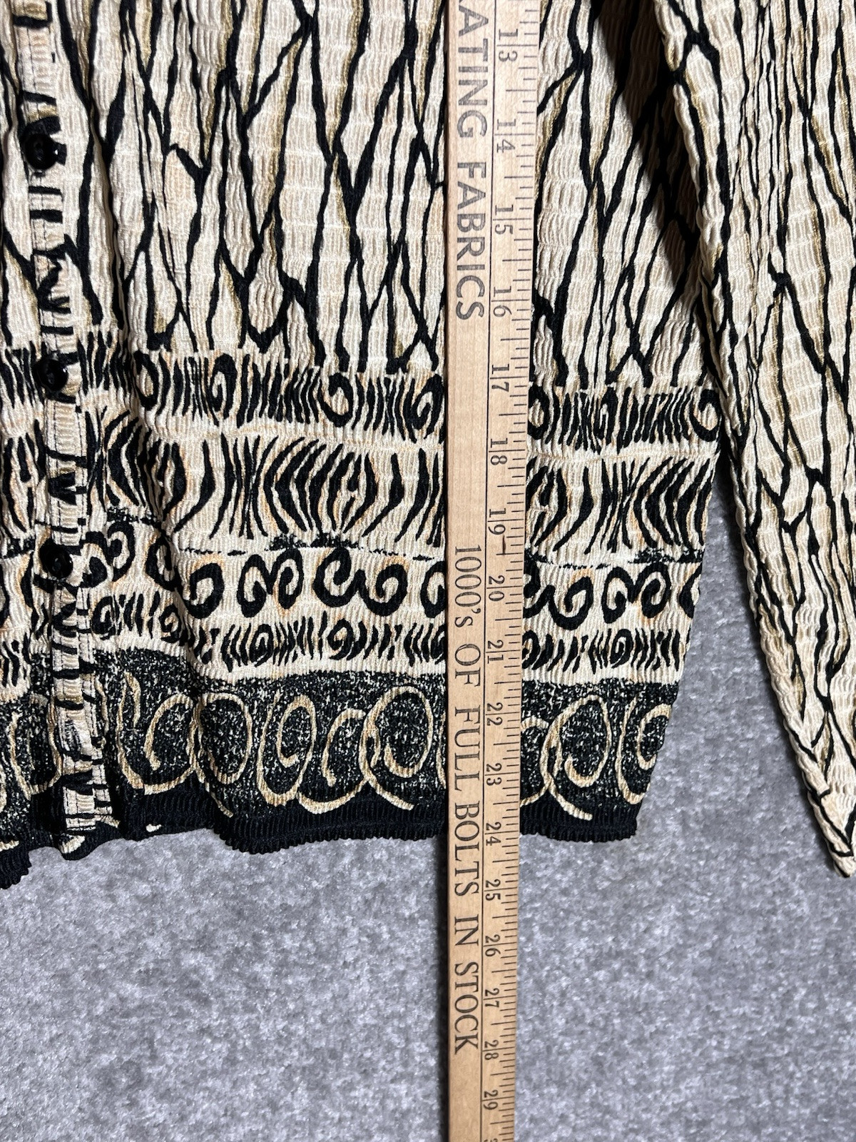 Vintage Pleat Pleat Rafael Crinkle Texture Button Up Top Womens Sz LG Tan Black