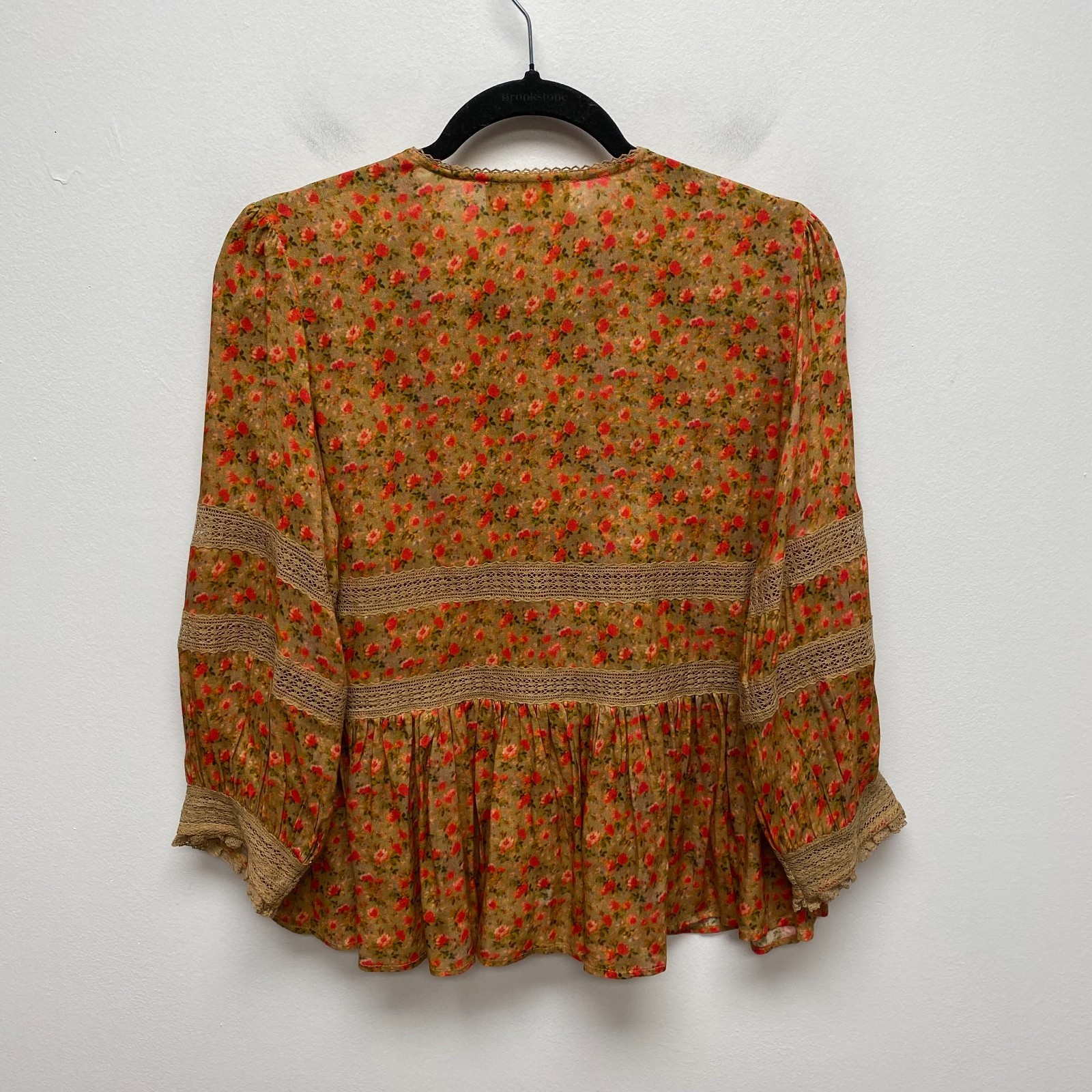 Love The Label Womens Orange Floral Richy Crochet Lace Buttondown Blouse XS
