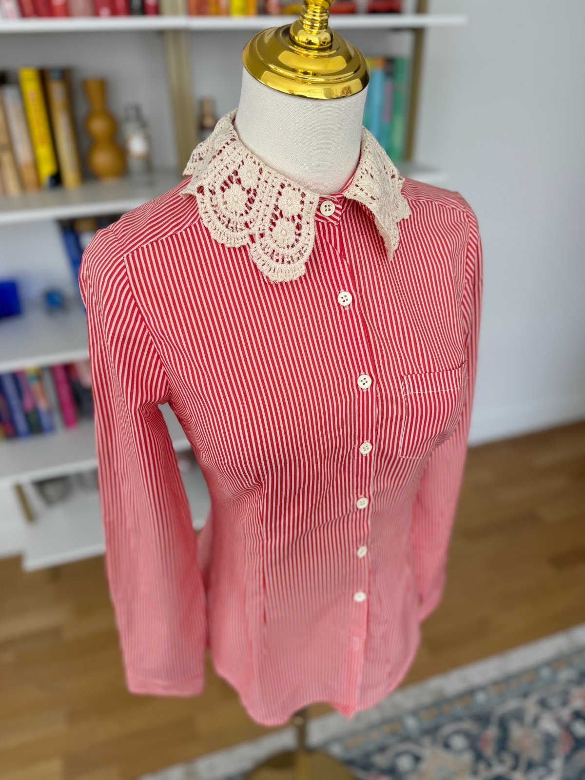 Ole by Koton Long-Sleeved Button Up Lace Overlay Collar Shirt, EUC, Size XS!