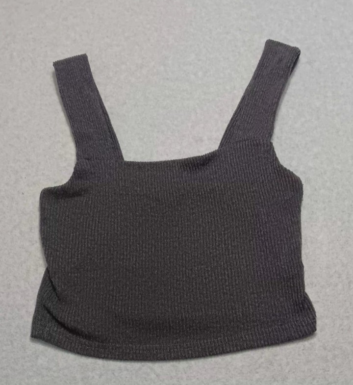 Ultra Flirt Crop Tank Top Cami M Black Ribbed Square Neck Wide Strap Y2K Brami