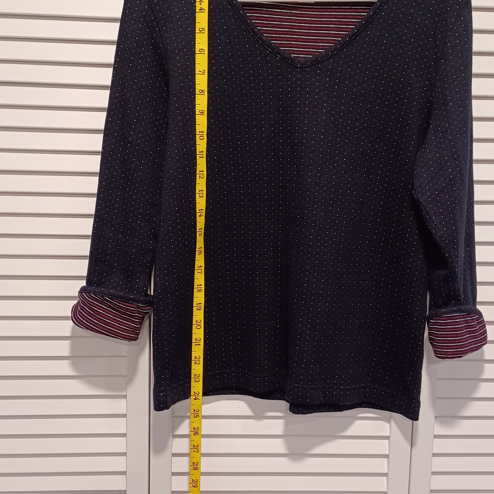 Womans Christopher Banks Shirt Black Red White Dots Size Small 3/4 sleeves