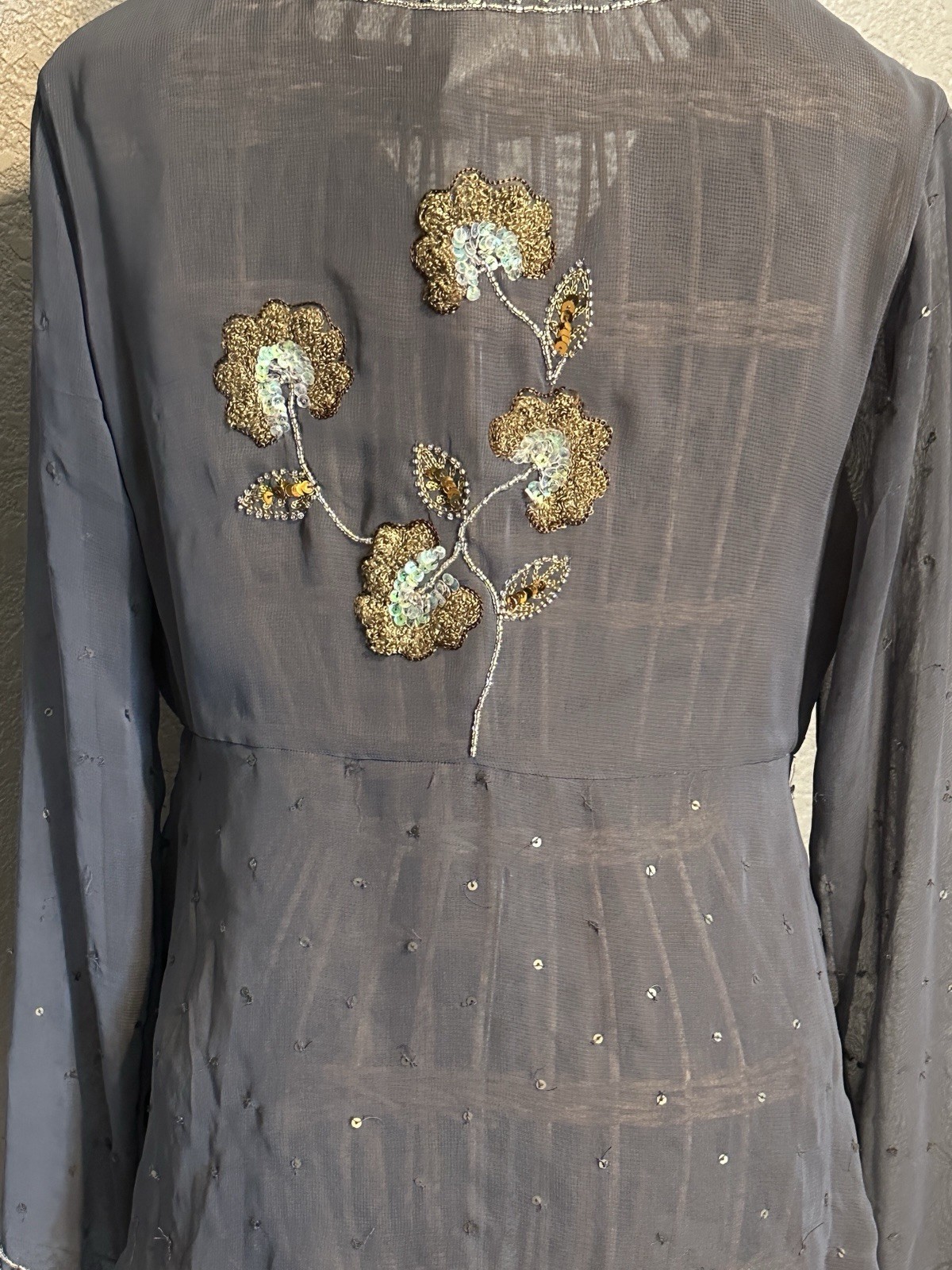 Soft Surroundings Gray Chiffon S Blouse Sequins Dark Fairy Core Whimsigoth