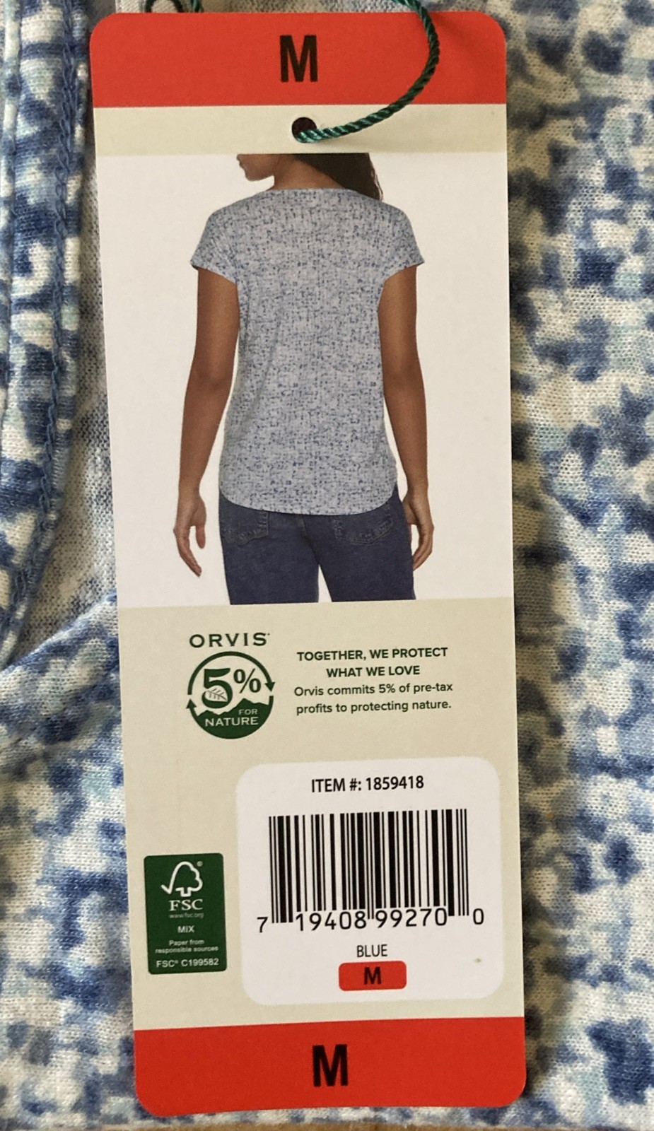 Orvis Ladies Round Neck Tunic Blue & White Shirt Size Medium
