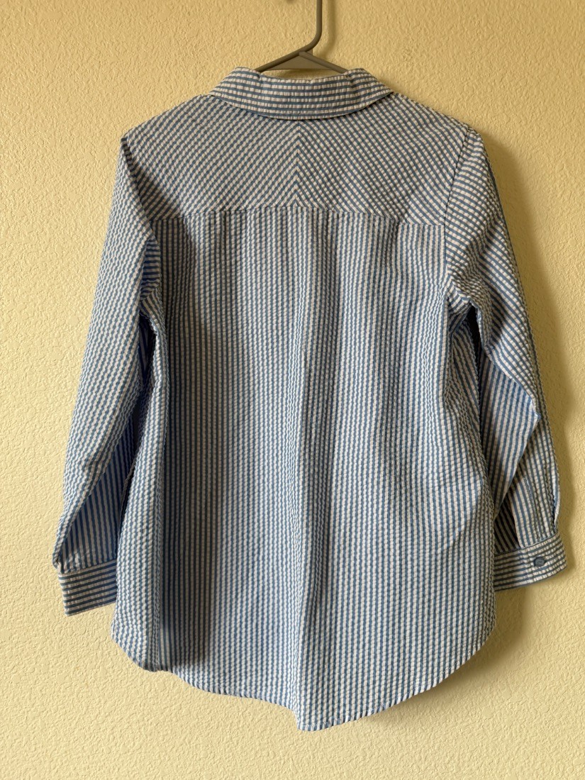 Joan Rivers Womens Seersucker Shirt Blue White Stripe Button Down SP