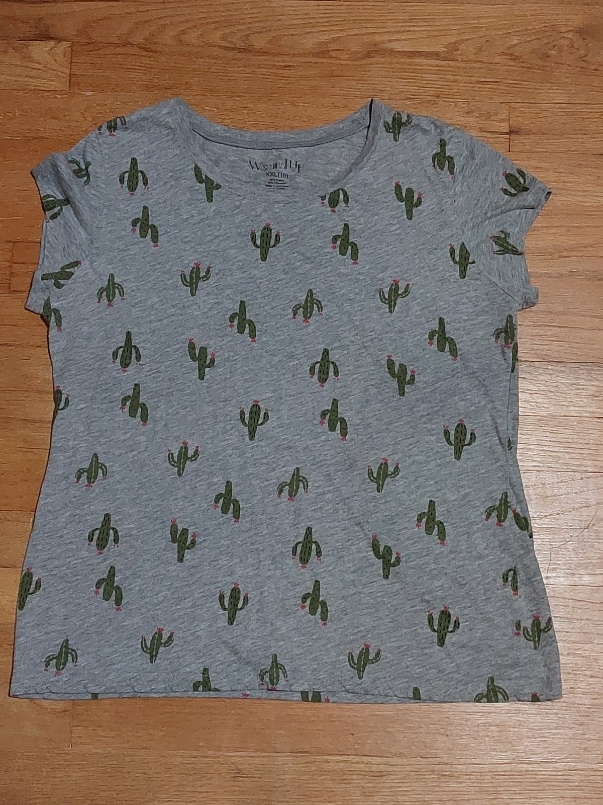 Women’s Wound Up Cactus Tee T Shirt Top Saguaro Pink Flower Gray Green Size 2XL